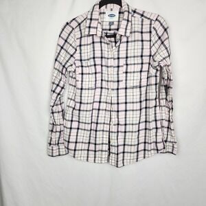 Old Navy Girls Long Sleeve Button‎ Down Plaid Pink Blue Orange Shirt Size XL 14